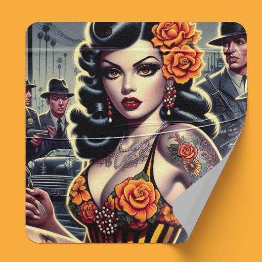 Oude School Schattige Gothic Meisje Vierkante Sticker