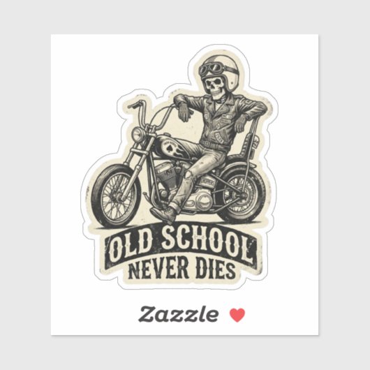 Oude School Sterft Nooit Skelet Biker Sticker (Vel)