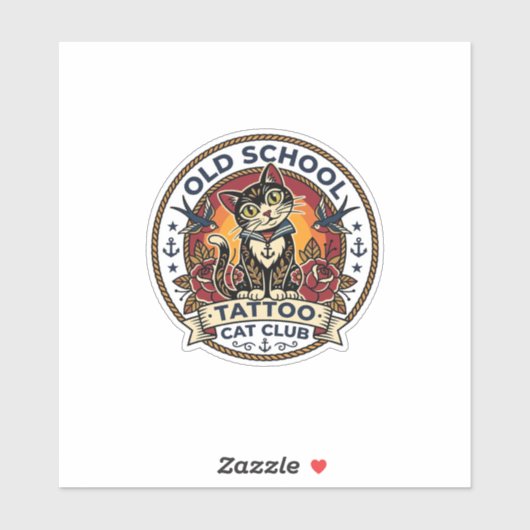 Oude School Tattoo Kat Cute Kitty Ontwerp - Oud Sc Sticker (Vel)