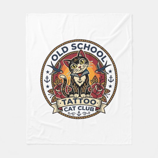 Oude School Tattoo Kat Cute Kitty Ontwerp - Oude S Fleece Deken (Voorkant)