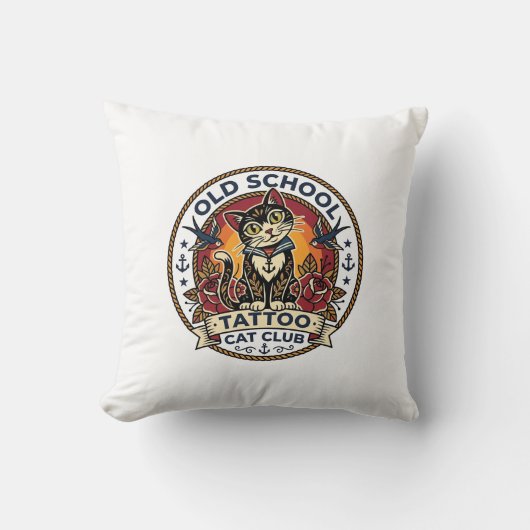 Oude School Tattoo Kat Cute Kitty Ontwerp - Oude S Kussen (Voorkant)