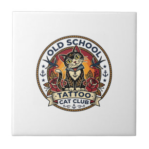 Oude School Tattoo Kat Cute Kitty Ontwerp - Oude S Tegeltje