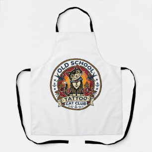 Oude School Tattoo Kat Schattige Kitty Ontwerp - O Schort