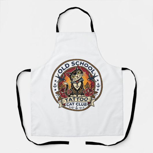 Oude School Tattoo Kat Schattige Kitty Ontwerp - O Schort (Voorkant)
