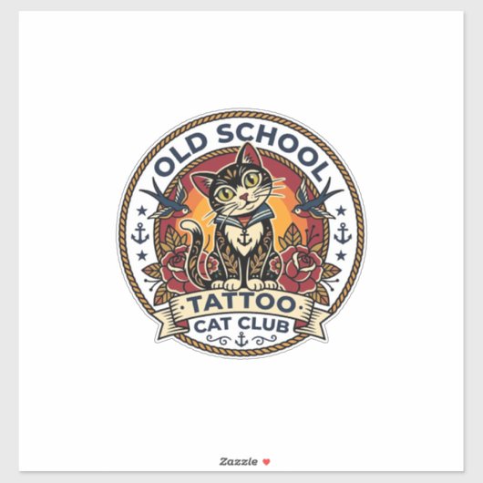 Oude School Tattoo Kat Schattige Kitty Ontwerp - O Sticker (Vel)