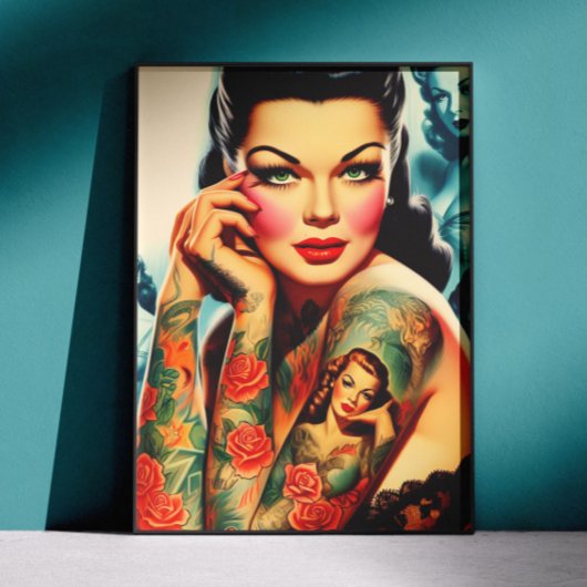 Oude School Tattoo Meisje Poster
