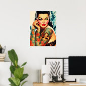 Oude School Tattoo Meisje Poster (Thuiskantoor)