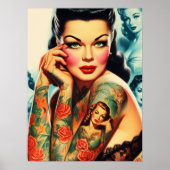 Oude School Tattoo Meisje Poster (Voorkant)