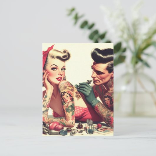  oude school Tattoo paar illustratie Briefkaart (Staand voorkant)