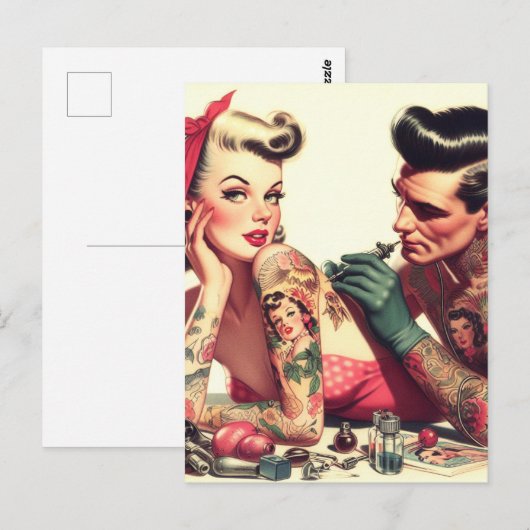  oude school Tattoo paar illustratie Briefkaart (Voorkant / Achterkant)