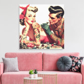  oude school Tattoo paar illustratie Canvas Afdruk (Insitu (Woonkamer))