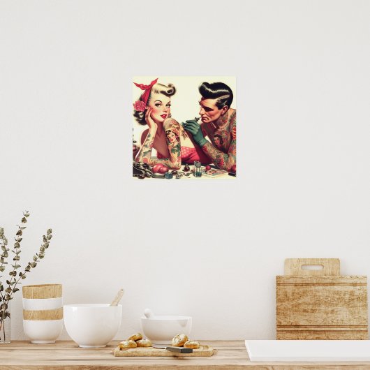  oude school Tattoo paar illustratie Poster (Keuken)