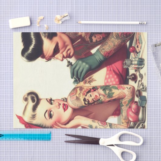  oude school Tattoo paar illustratie Tissuepapier (Craft)