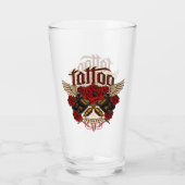 Oude School Tattoo Subcultuur Rozen Vuisten Bier Glas (Achterkant)