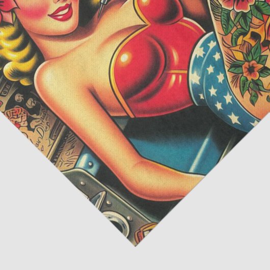  oude school tatttoo pin up tissuepapier (Detail)