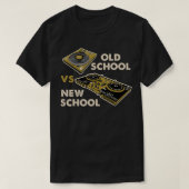 Oude School Vs New School DJ Platenspeler Disco El T-shirt (Design voorkant)