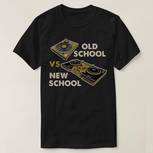 Oude School Vs New School DJ Platenspeler Disco El T-shirt (Design voorkant)