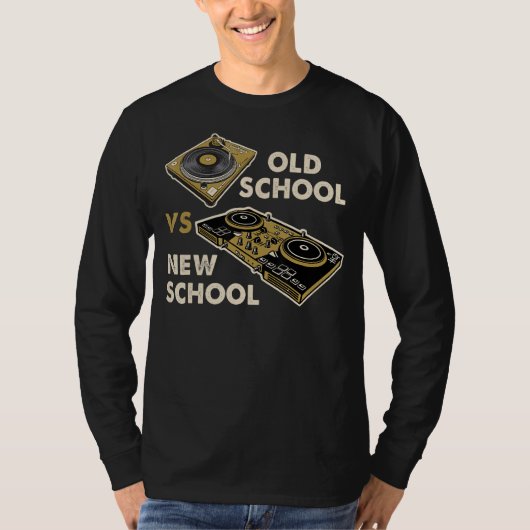 Oude School Vs New School Dj Platenspeler Disco El T-shirt (Voorkant)