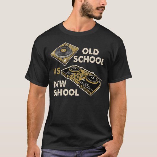 Oude School Vs New School Dj Platenspeler Disco El T-shirt (Voorkant)