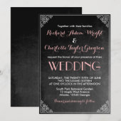 Oude schoolbord roze grijze trouw uitnodiging (Voorkant / Achterkant)