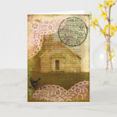 Oude Schoolhouse digitale collage Kaart (Gele Bloem)