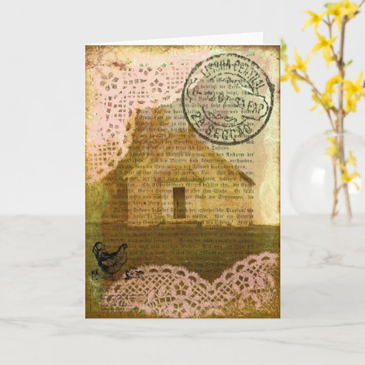 Oude Schoolhouse digitale collage Kaart (Gele Bloem)