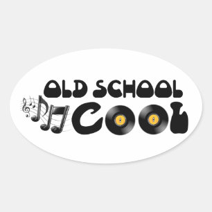 Oude schoolkool - vinylplaten en goede muziek ovale sticker