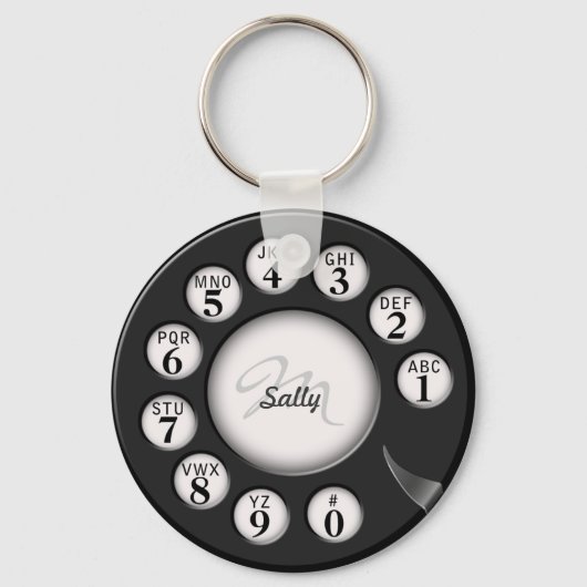 Oude schoolmonogram Rotary Phone Dial Sleutelhanger (Voorkant)