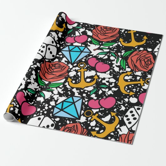 Oude schoolpatroon cadeaupapier (Uitgerold)