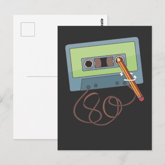 Oude schoolpotlood dat een Cassettebandje afsluit Briefkaart (Voorkant / Achterkant)