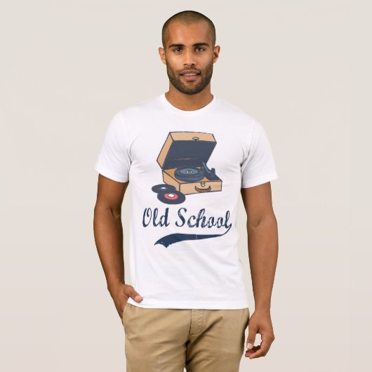  oude schoolrecordspeler t-shirt (Voorkant volledig)