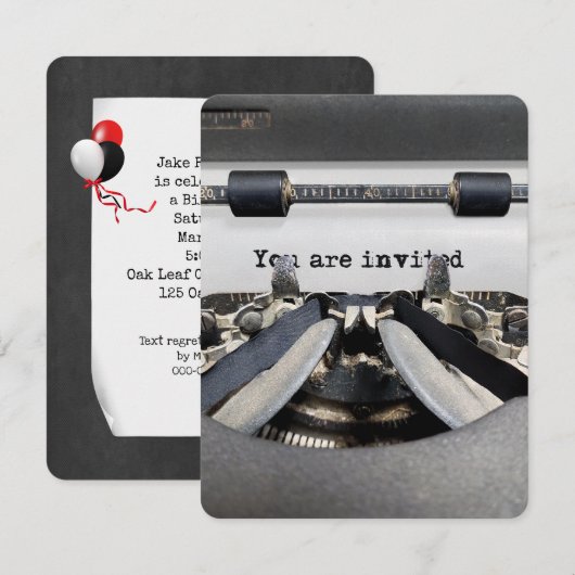 Oude schrijfmachine Birthday Party Kaart (Voorkant / Achterkant)