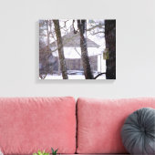 Oude schuur en bomen in de sneeuw Winter Foto Canvas Afdruk (Insitu (Woonkamer))