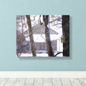 Oude schuur en bomen in de sneeuw Winter Foto Canvas Afdruk (Insitu (Houten vloer))