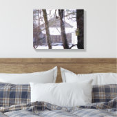 Oude schuur en bomen in de sneeuw Winter Foto Canvas Afdruk (Insitu (Slaapkamer))