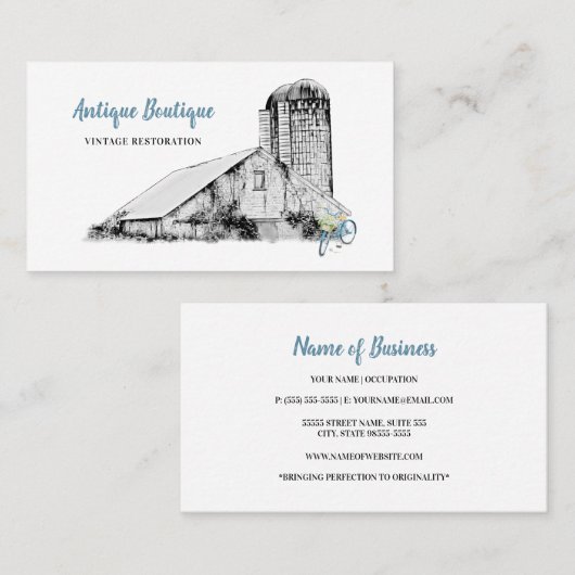 Oude schuur en fiets Antiek Shop Visitekaartje (Voorkant / Achterkant)