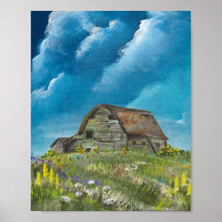 Oude schuur en wilde bloemen 3-2026 print