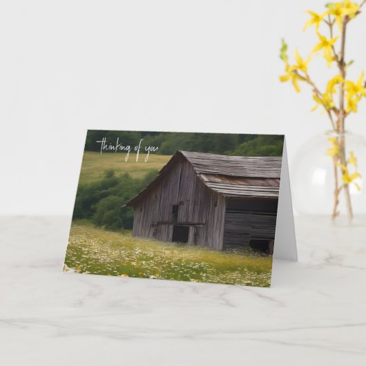 Oude schuur in Daisy Field Kaart (Gele Bloem)