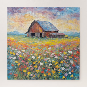 Oude schuur in Wildflower Field Legpuzzel