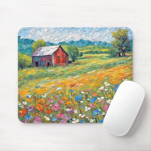 Oude schuur in Wildflower Field Muismat (Met muis)