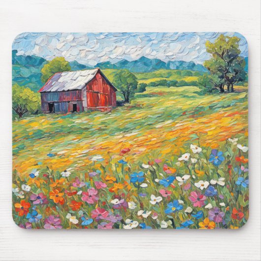 Oude schuur in Wildflower Field Muismat (Voorkant)