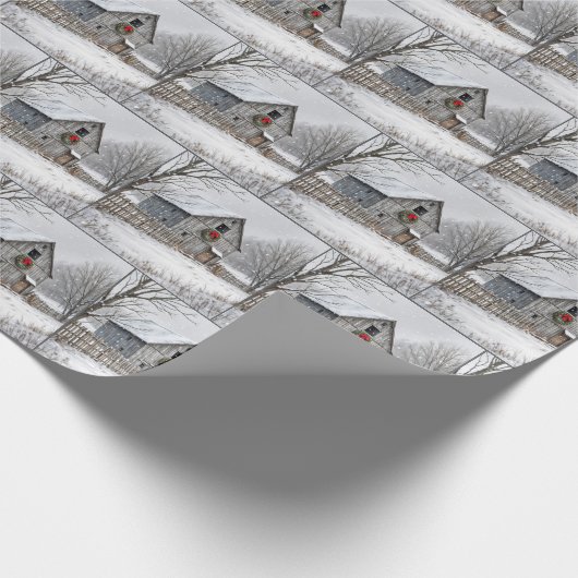 Oude schuur met kerstkrans cadeaupapier (Hoek)