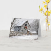 Oude schuur met kerstkrans kaart (Gele Bloem)