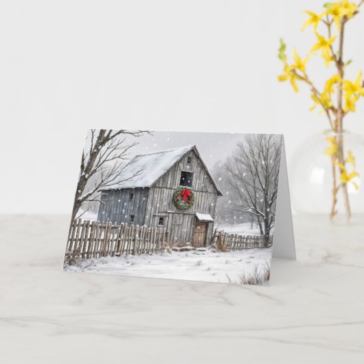 Oude schuur met kerstkrans kaart (Gele Bloem)