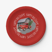 Oude schuur met rode truck 7" rond papier Bord (Voorkant)