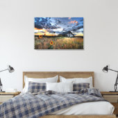 Oude Schuur op de Prairie met Zonnebloemen Canvas Afdruk (Insitu (Slaapkamer))