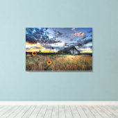 Oude Schuur op de Prairie met Zonnebloemen Canvas Afdruk (Insitu (Houten vloer))