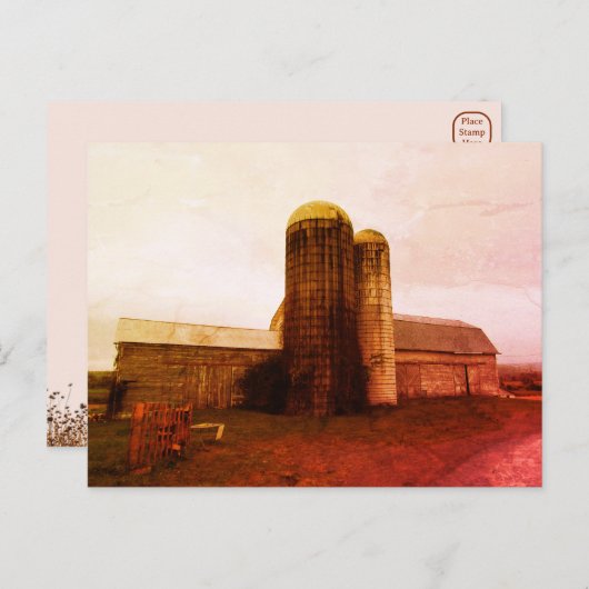 Oude schuur: Rode Maan Rouwend Briefkaart (Voorkant / Achterkant)