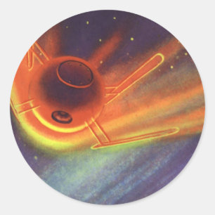 Oude Science Fiction, Glanzende Raket in de Ruimte Ronde Sticker