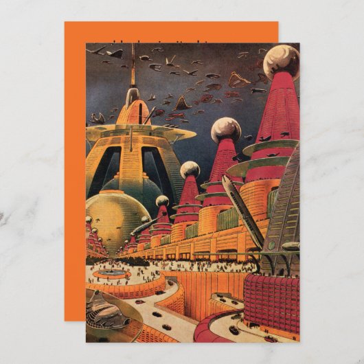 Oude Science Fiction Stad Housewarming Feestje Kaart (Voorkant / Achterkant)